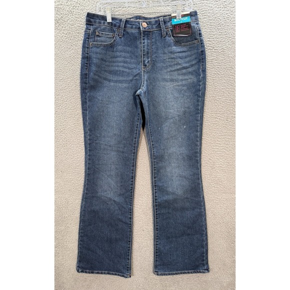 No Boundaries Jeans Womens 13 Blue Mid Rise Bootcut Stretch Distressed Preppy - Picture 1 of 10